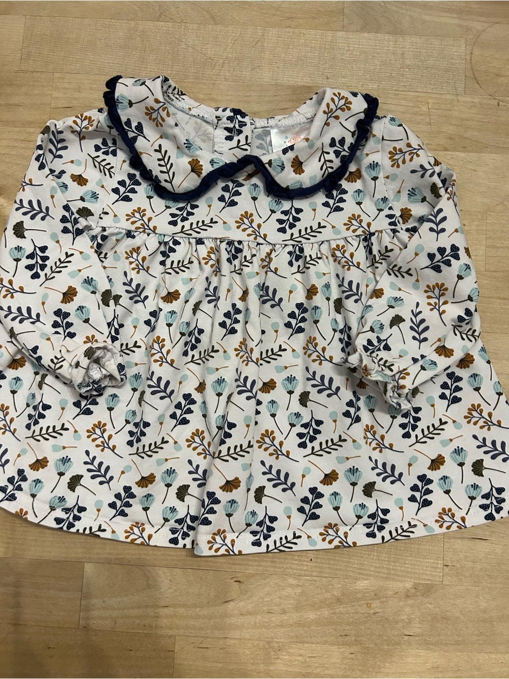 Stitchy Fish Floral Blouse with Ruffled Collar